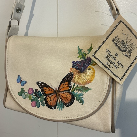 “The Original Florida Keys” Vintage 70s 80s handpainted cream bag. Americana - Picture 2 of 9